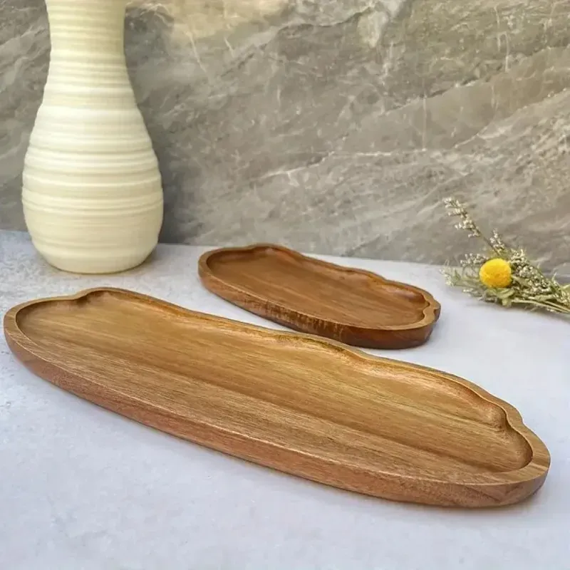 Japanese Style Wooden Coffee Tray for Fruit, Desserts, Candies, Bread, Snacks, Cakes - Natural Wood Food Serving Platter for Table showcase 1