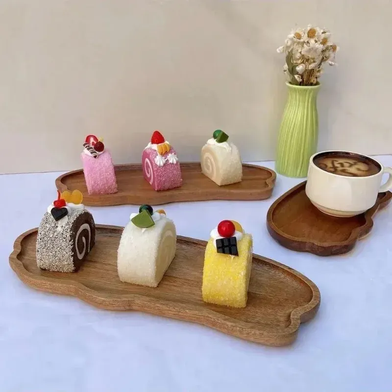 Japanese Style Wooden Coffee Tray for Fruit, Desserts, Candies, Bread, Snacks, Cakes - Natural Wood Food Serving Platter for Table showcase 9