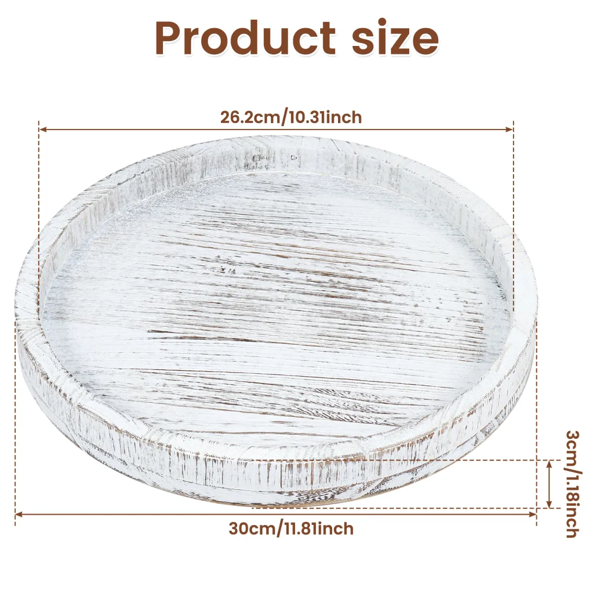30cm Round Wooden Serving Tray - Retro Decorative Coffee Meal Platter, Multipurpose Candle Holder for Table Home Decor showcase 3