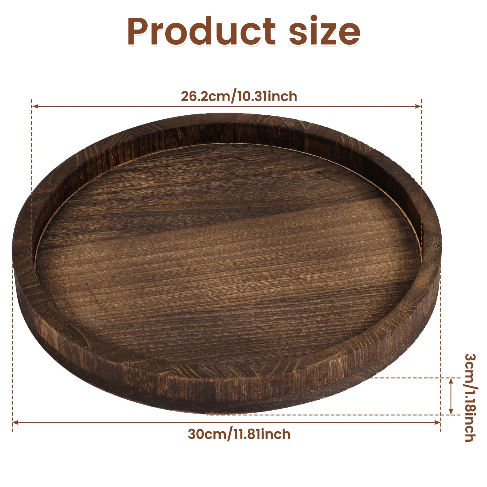 30cm Round Wooden Serving Tray - Retro Decorative Coffee Meal Platter, Multipurpose Candle Holder, Rustic Home Decor for Table Centerpieces thumbnail 2