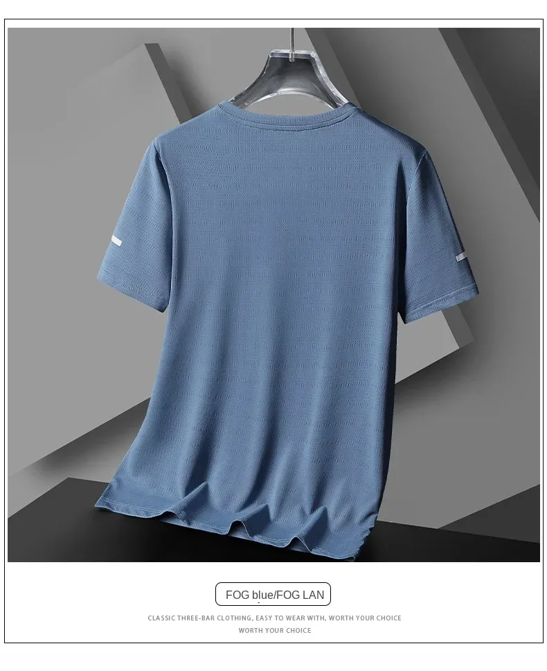 Men's Summer Running T-Shirt, Ice Silk Thin Quick Dry Short Sleeve Top with Reflective Printing, Breathable Fitness Sports Shirt for Active Lifestyles showcase 15