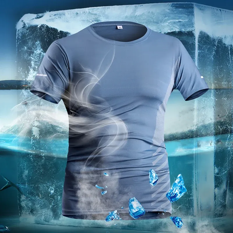 Men's Summer Running T-Shirt, Ice Silk Thin Quick Dry Short Sleeve Top with Reflective Printing, Breathable Fitness Sports Shirt for Active Lifestyles thumbnail 3