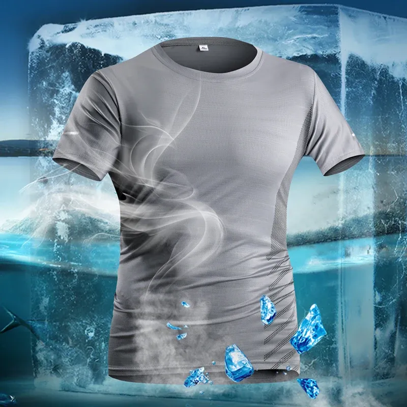 Men's Summer Running T-Shirt, Ice Silk Thin Quick Dry Short Sleeve Top with Reflective Printing, Breathable Fitness Sports Shirt for Active Lifestyles thumbnail 5