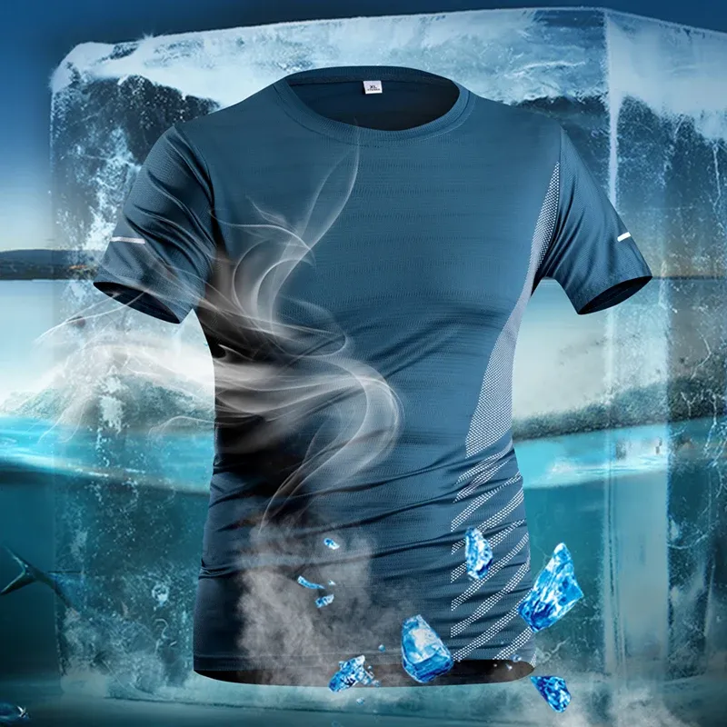 Men's Summer Running T-Shirt, Ice Silk Thin Quick Dry Short Sleeve Top with Reflective Printing, Breathable Fitness Sports Shirt for Active Lifestyles thumbnail 4