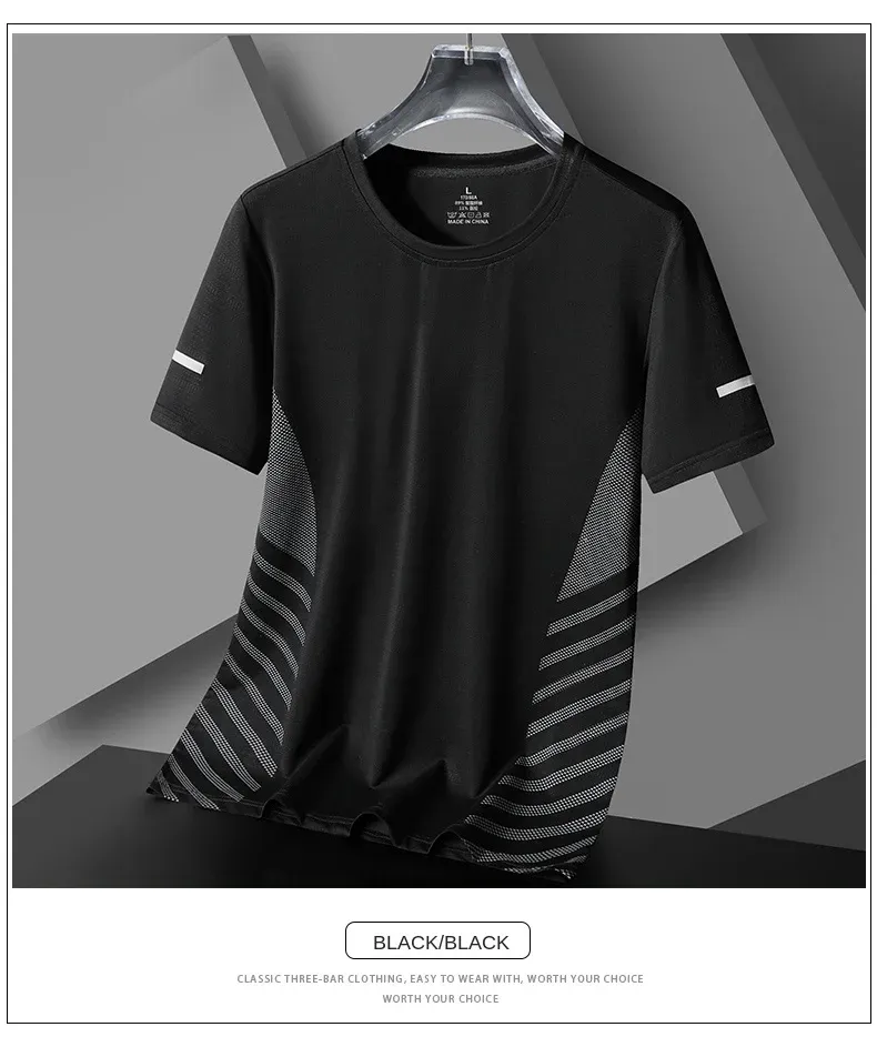 Men's Summer Running T-Shirt, Ice Silk Thin Quick Dry Short Sleeve Top with Reflective Printing, Breathable Fitness Sports Shirt for Active Lifestyles showcase 11