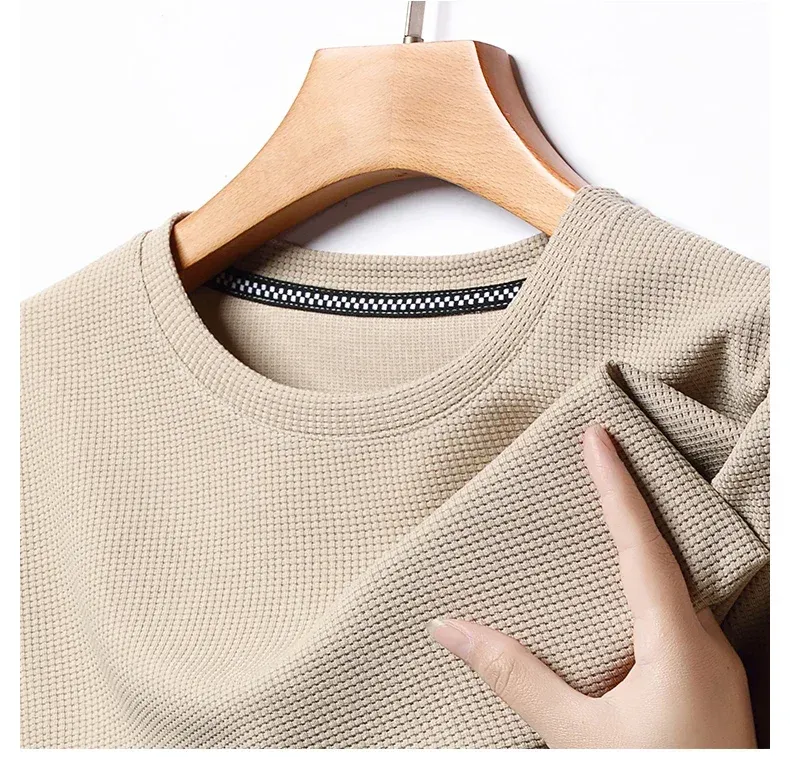 Men's Summer Waffle Knit Round Neck Short Sleeve T-Shirt - Breathable Casual Top for Daily Wear thumbnail 5