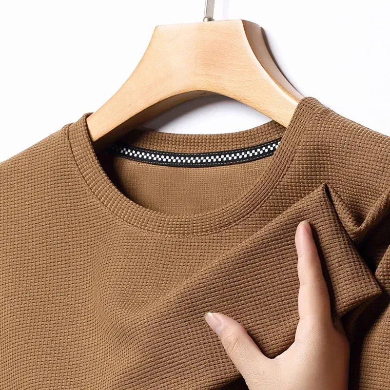 Men's Summer Waffle Knit Round Neck Short Sleeve T-Shirt - Breathable Casual Top for Daily Wear thumbnail 1