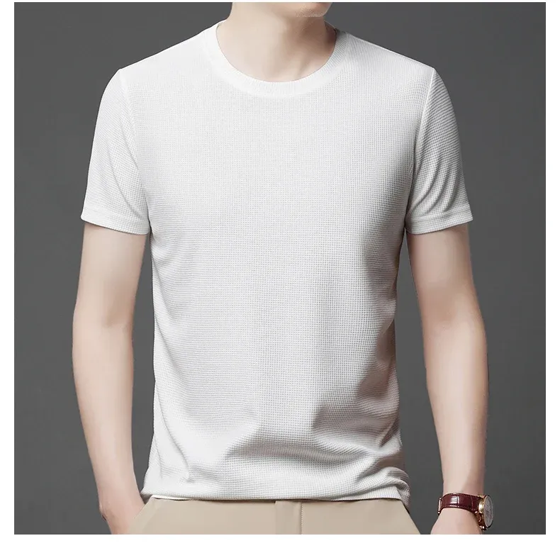 Men's Summer Waffle Knit Round Neck Short Sleeve T-Shirt - Breathable Casual Top for Daily Wear showcase 23