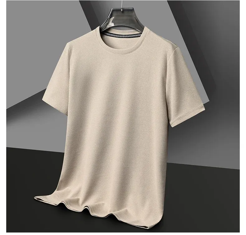 Men's Summer Waffle Knit Round Neck Short Sleeve T-Shirt - Breathable Casual Top for Daily Wear showcase 11