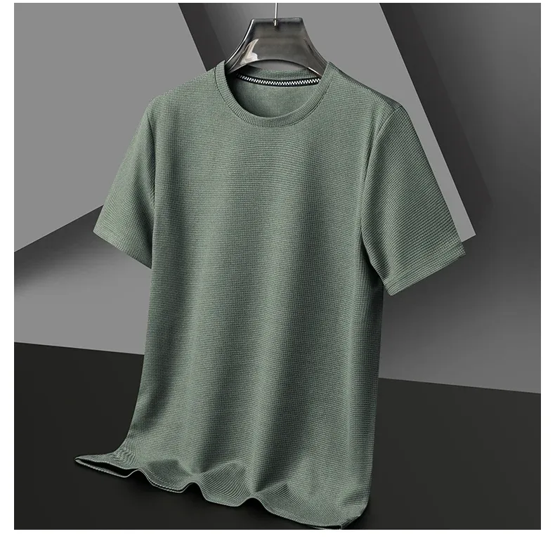 Men's Summer Waffle Knit Round Neck Short Sleeve T-Shirt - Breathable Casual Top for Daily Wear showcase 14