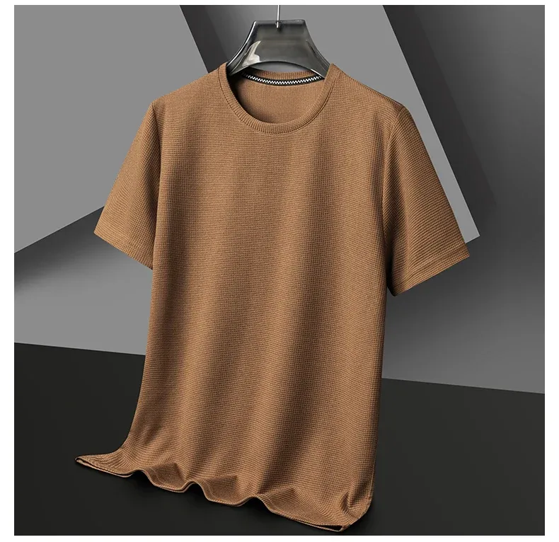 Men's Summer Waffle Knit Round Neck Short Sleeve T-Shirt - Breathable Casual Top for Daily Wear showcase 13