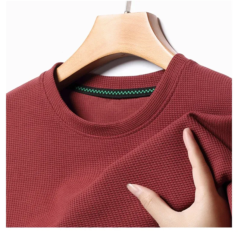 Men's Summer Waffle Knit Round Neck Short Sleeve T-Shirt - Breathable Casual Top for Daily Wear showcase 6