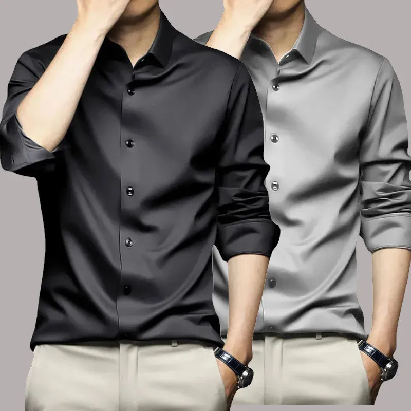 Men's Long Sleeve Non-Iron Dress Shirt - Wrinkle Resistant Business Casual White Shirt for Professional Wear thumbnail 1