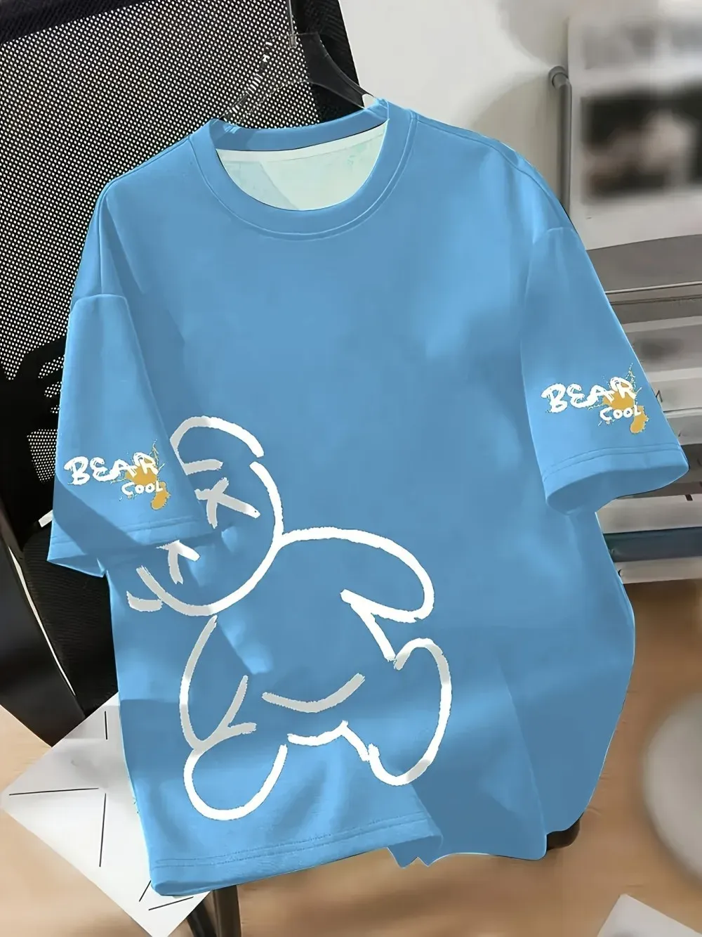 Summer Men's Breathable Cartoon Bear Print T-Shirt Round Neck Casual Short Sleeve Top for Daily Wear & Gifting thumbnail 4