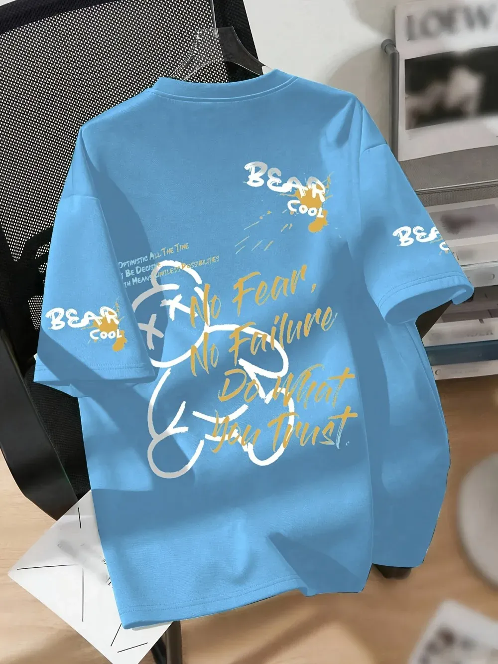 Summer Men's Breathable Cartoon Bear Print T-Shirt Round Neck Casual Short Sleeve Top for Daily Wear & Gifting showcase 8