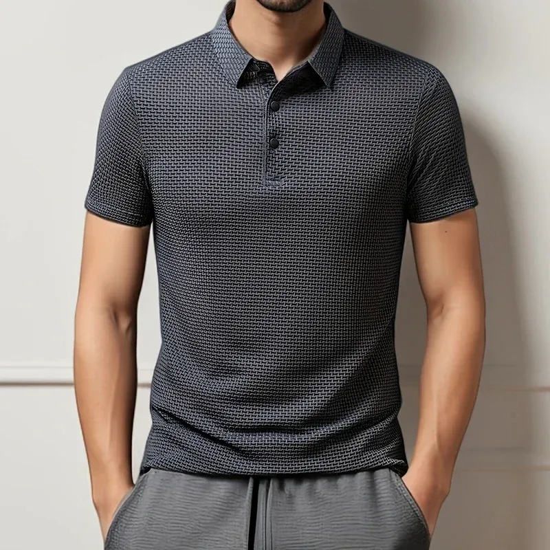 Men's Business Casual Short Sleeve Polo Shirt - Breathable Cotton Blend, Solid Color, Summer Versatile Fashion Top thumbnail 4
