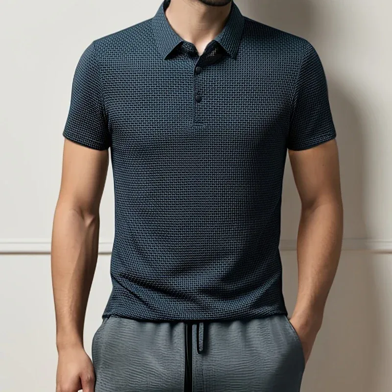 Men's Business Casual Short Sleeve Polo Shirt - Breathable Cotton Blend, Solid Color, Summer Versatile Fashion Top thumbnail 3