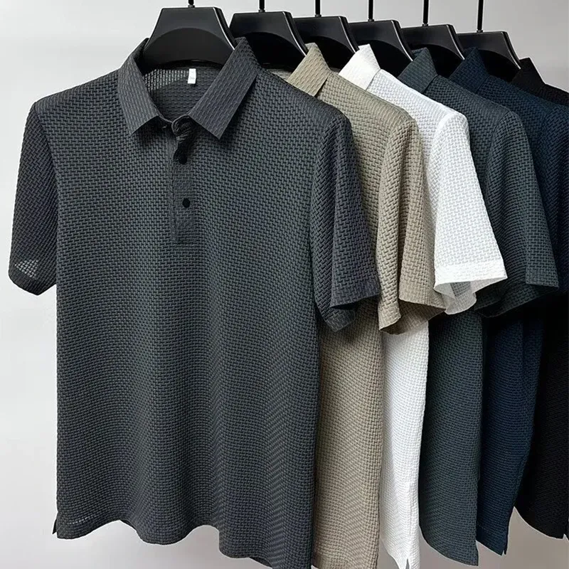 Men's Business Casual Short Sleeve Polo Shirt - Breathable Cotton Blend, Solid Color, Summer Versatile Fashion Top showcase 4