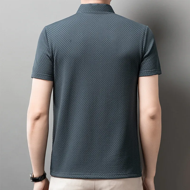 Men's Business Casual Short Sleeve Polo Shirt - Breathable Cotton Blend, Solid Color, Summer Versatile Fashion Top showcase 25
