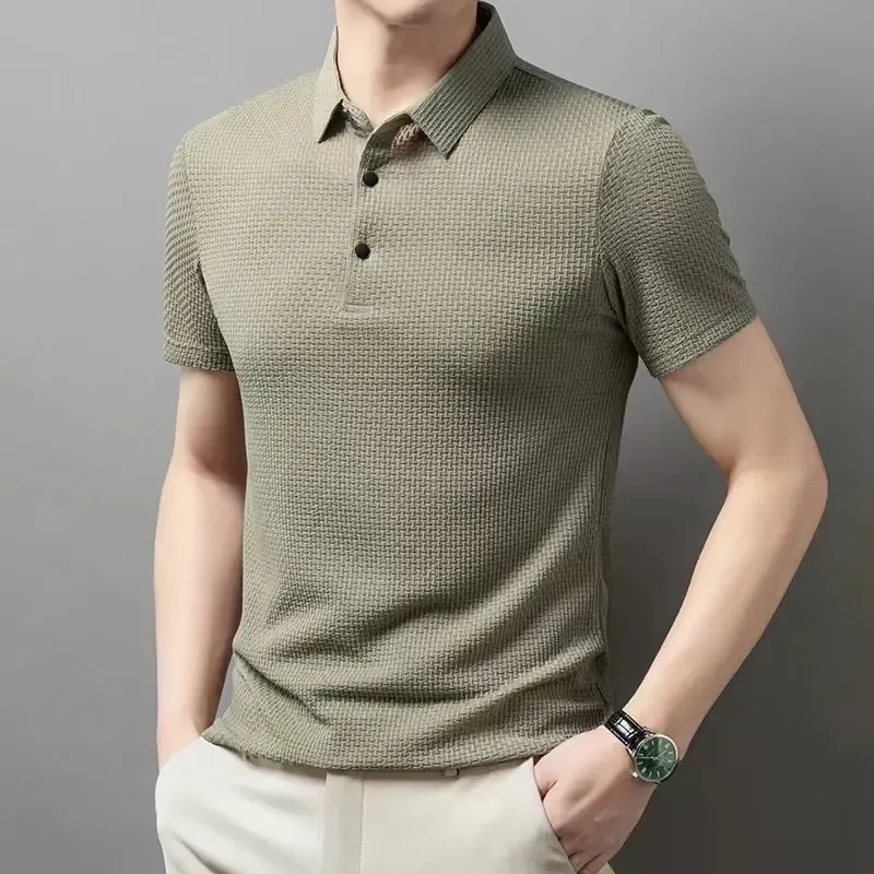 Men's Business Casual Short Sleeve Polo Shirt - Breathable Cotton Blend, Solid Color, Summer Versatile Fashion Top showcase 21