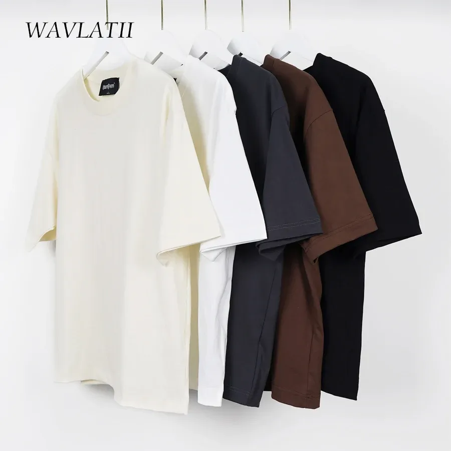 WAVLATII Oversized Summer T-Shirt for Women & Men - Brown Casual Korean Streetwear Tee, Unisex Basic Solid Young Cool Top thumbnail 1