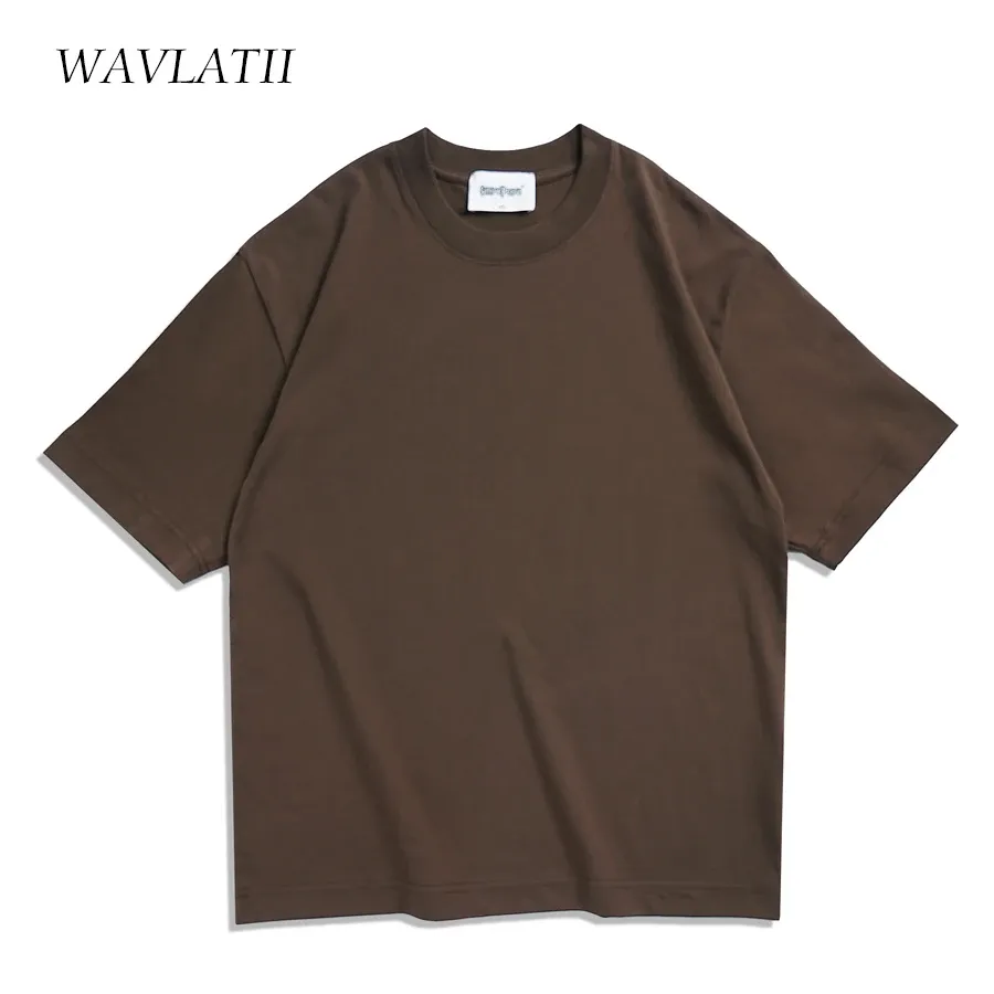 WAVLATII Oversized Summer T-Shirt for Women & Men - Brown Casual Korean Streetwear Tee, Unisex Basic Solid Young Cool Top thumbnail 5
