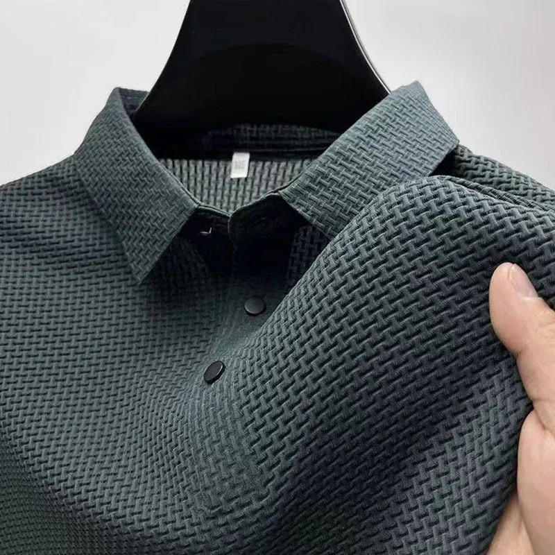 Men's Short Sleeve Polo Shirt - Business Casual, Breathable Cotton Blend, Solid Color, Summer Versatile Top thumbnail 2