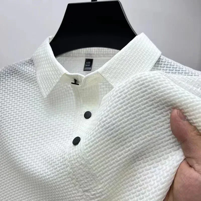 Men's Short Sleeve Polo Shirt - Business Casual, Breathable Cotton Blend, Solid Color, Summer Versatile Top thumbnail 6