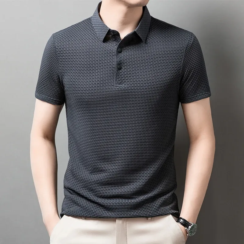 Men's Short Sleeve Polo Shirt - Business Casual, Breathable Cotton Blend, Solid Color, Summer Versatile Top showcase 16