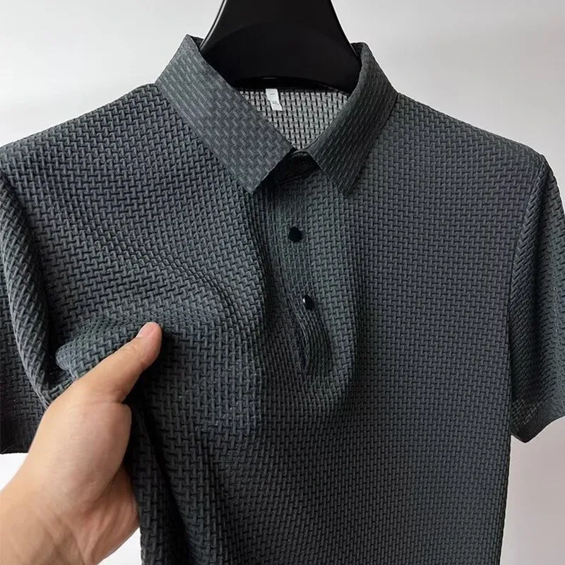 Men's Short Sleeve Polo Shirt - Business Casual, Breathable Cotton Blend, Solid Color, Summer Versatile Top showcase 11