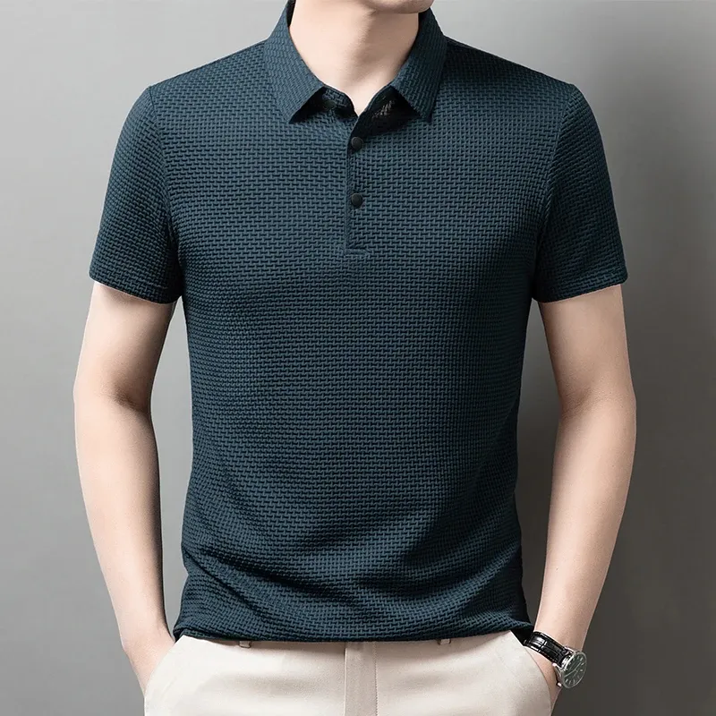 Men's Short Sleeve Polo Shirt - Business Casual, Breathable Cotton Blend, Solid Color, Summer Versatile Top showcase 20