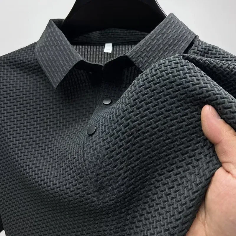 Men's Short Sleeve Polo Shirt - Business Casual, Breathable Cotton Blend, Solid Color, Summer Versatile Top showcase 12