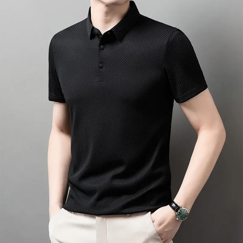 Men's Short Sleeve Polo Shirt - Business Casual, Breathable Cotton Blend, Solid Color, Summer Versatile Top showcase 24