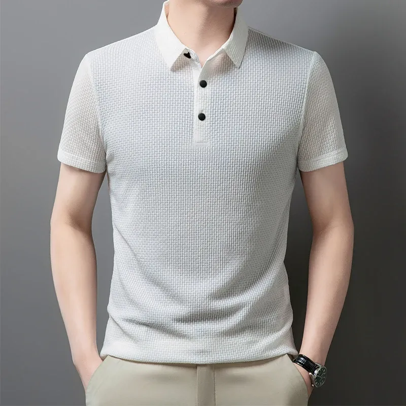Men's Short Sleeve Polo Shirt - Business Casual, Breathable Cotton Blend, Solid Color, Summer Versatile Top showcase 17