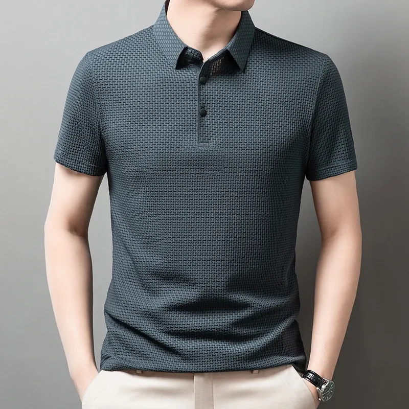 Men's Short Sleeve Polo Shirt - Business Casual, Breathable Cotton Blend, Solid Color, Summer Versatile Top showcase 19