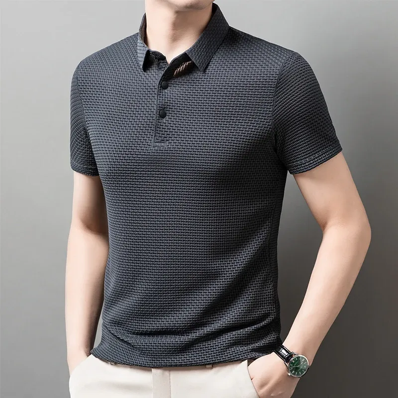 Men's Short Sleeve Polo Shirt - Business Casual, Breathable Cotton Blend, Solid Color, Summer Versatile Top showcase 25
