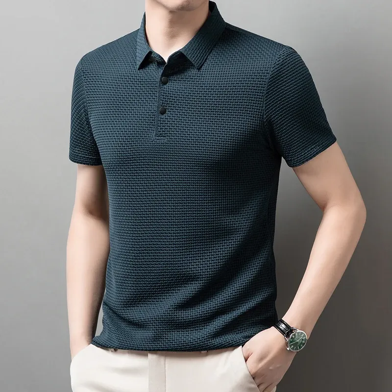Men's Short Sleeve Polo Shirt - Business Casual, Breathable Cotton Blend, Solid Color, Summer Versatile Top showcase 22