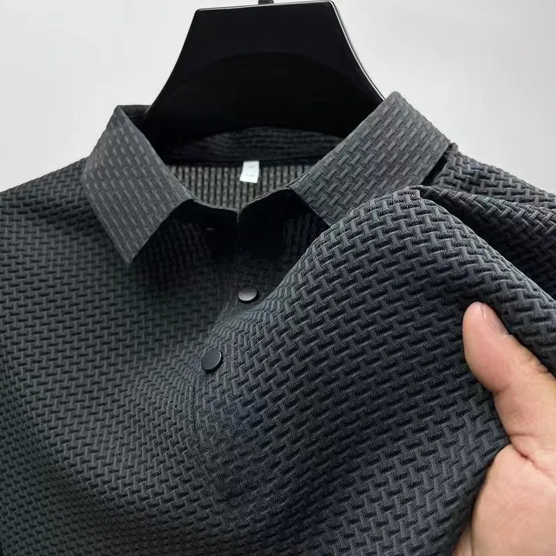 Men's Short Sleeve Polo Shirt - Business Casual, Breathable Cotton Blend, Solid Color, Summer Versatile Top showcase 7