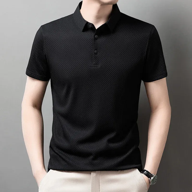 Men's Short Sleeve Polo Shirt - Business Casual, Breathable Cotton Blend, Solid Color, Summer Versatile Top showcase 18