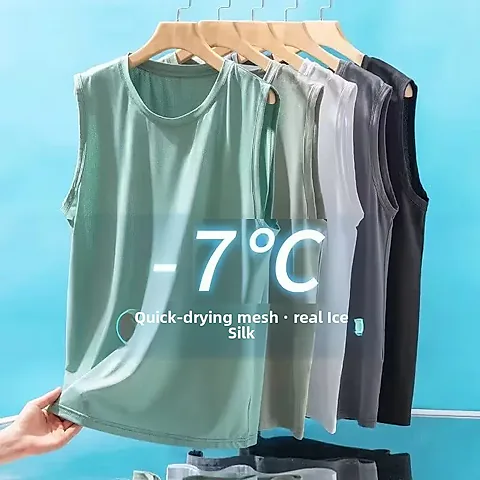 Men's Ice Silk Mesh Vest - Lightweight Sleeveless Sports Tank Top for Summer Casual Fashion Outerwear