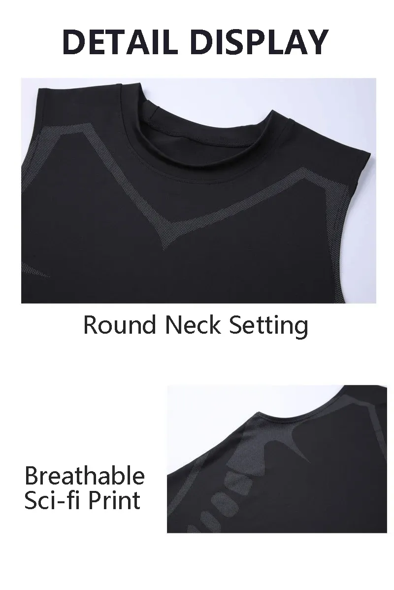 Men's Sci-Fi Print Quick Dry Vest | Casual Round Neck Elastic Sports T-Shirt for Summer Fitness & Beach showcase 9