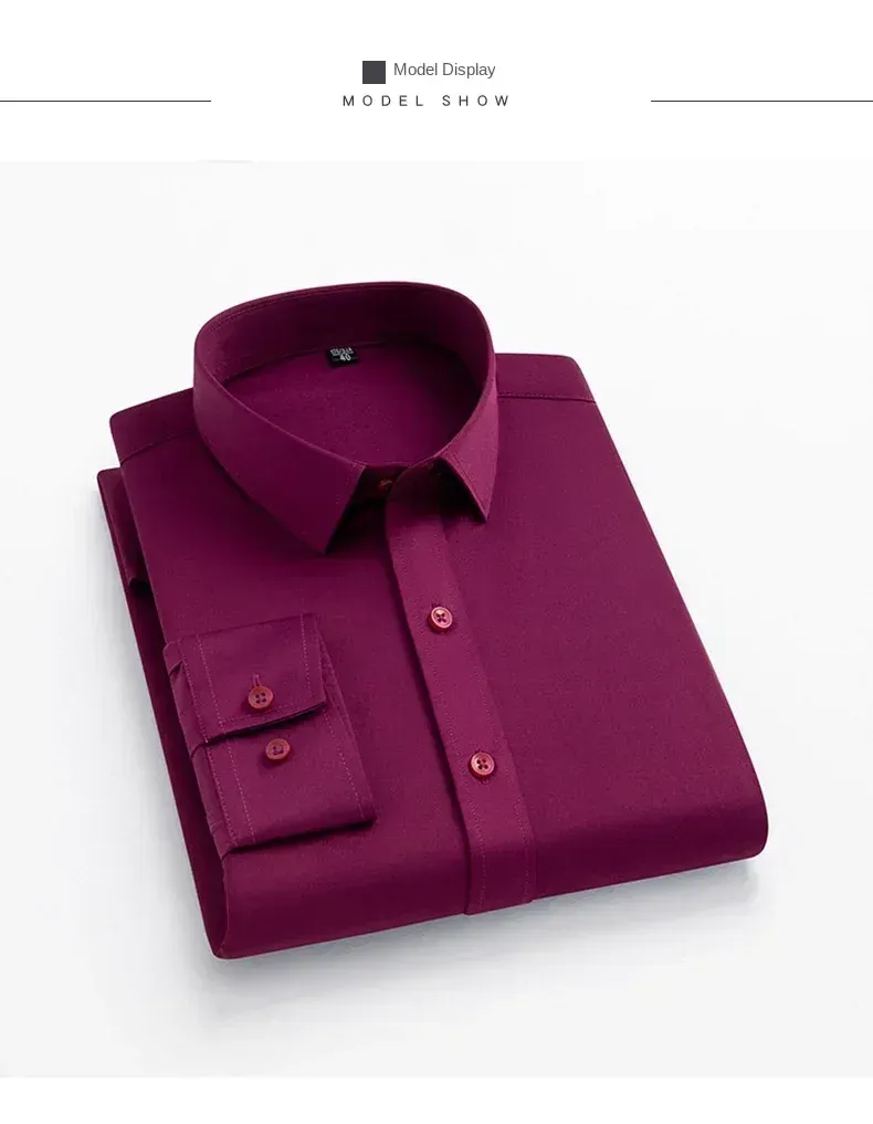 Men's Long-Sleeve Business Dress Shirt - Non-Iron Elastic Fabric, Stand-Up Collar, Professional Work Attire for Men (55-105KG) showcase 13