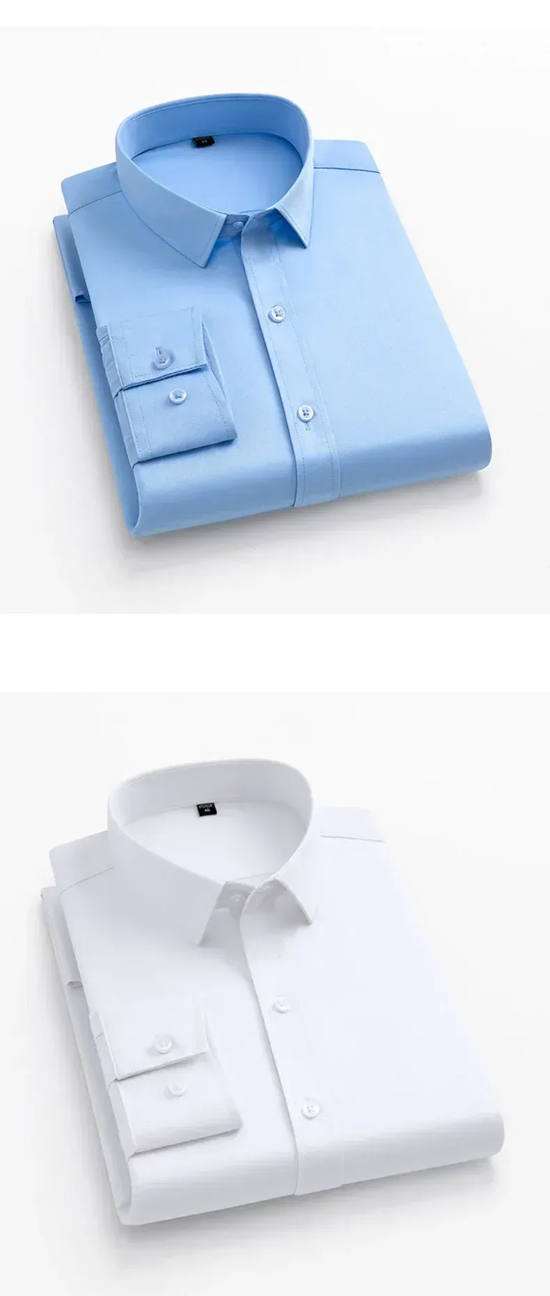 Men's Long-Sleeve Business Dress Shirt - Non-Iron Elastic Fabric, Stand-Up Collar, Professional Work Attire for Men (55-105KG) showcase 16