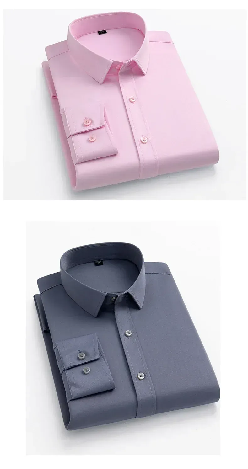 Men's Long-Sleeve Business Dress Shirt - Non-Iron Elastic Fabric, Stand-Up Collar, Professional Work Attire for Men (55-105KG) showcase 15
