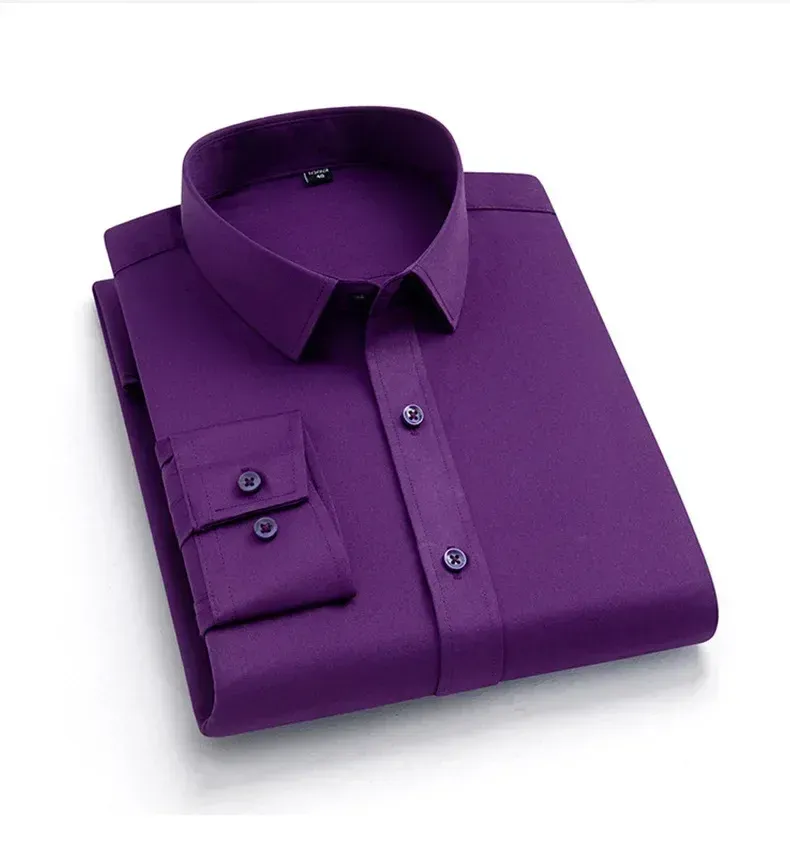 Men's Long-Sleeve Business Dress Shirt - Non-Iron Elastic Fabric, Stand-Up Collar, Professional Work Attire for Men (55-105KG) showcase 17