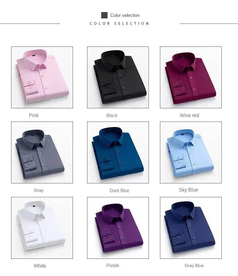 Men's Long-Sleeve Business Dress Shirt - Non-Iron Elastic Fabric, Stand-Up Collar, Professional Work Attire for Men (55-105KG) showcase 11