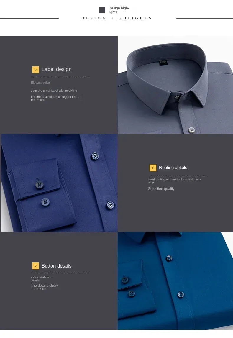 Men's Long-Sleeve Business Dress Shirt - Non-Iron Elastic Fabric, Stand-Up Collar, Professional Work Attire for Men (55-105KG) showcase 12