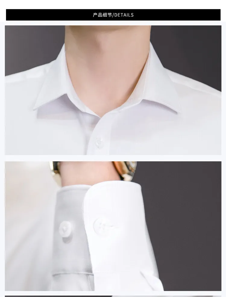 Plus Size Men's Solid Color Business Casual Slim Fit Long Sleeve Shirt - Classic White Cotton Blend for Everyday & Business showcase 20