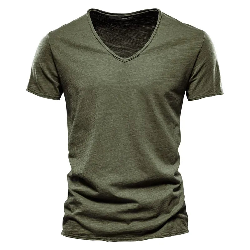 AIOPESON Men's 100% Cotton V-Neck T-Shirt - Fashion Slim Fit Solid Short Sleeve Tees for Casual Wear showcase 12