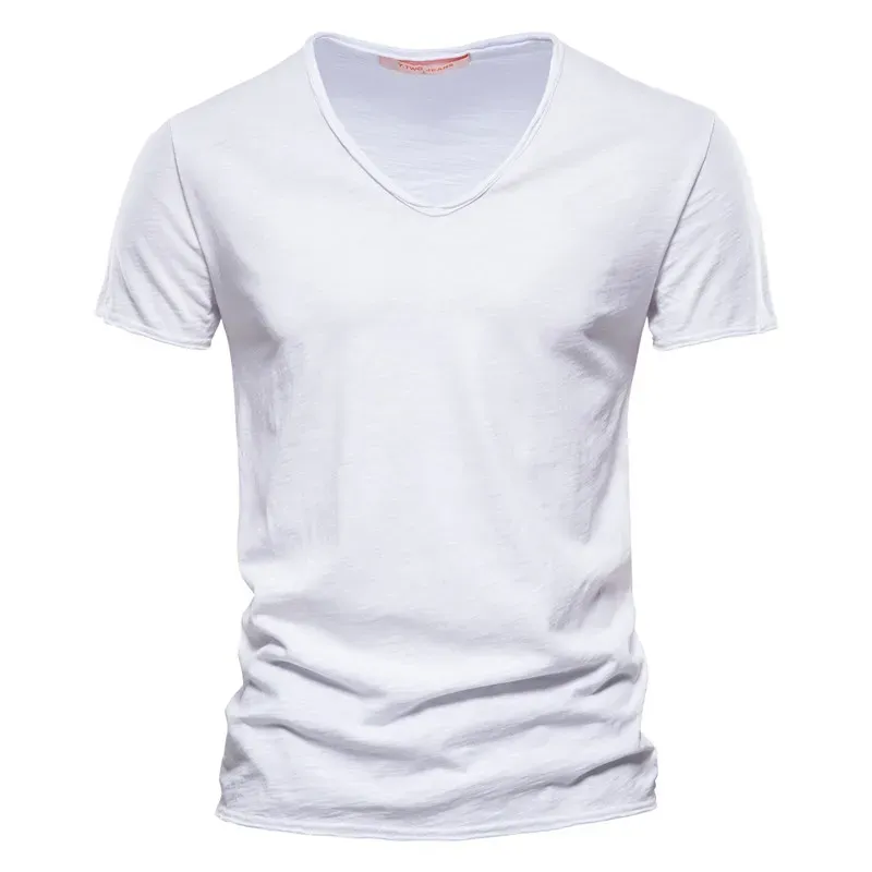 AIOPESON Men's 100% Cotton V-Neck T-Shirt - Fashion Slim Fit Solid Short Sleeve Tees for Casual Wear showcase 9